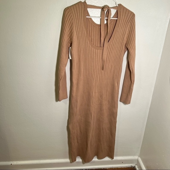 Wayf x BFF Hollie Long Sleeve Sweater Dress Camel - Picture 9 of 13